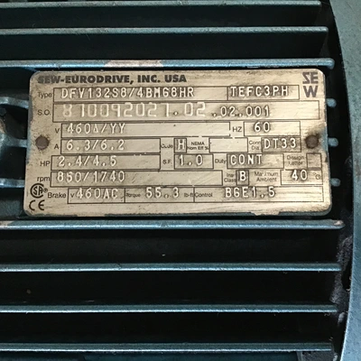 Sew-Eurodrive R87DV132S8/4BMG8HR Gear Drive Speed Reducer Ratio: 36.84:1