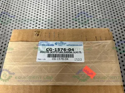 NEW CHEMGLASS CG-1576-04 250ML 3-NECK JACKETED EUROPEAN FLASK 1-CN, 2-SN 24/40 OUTER