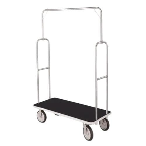 Forbes Industries Economy Luggage Cart w/ Black Carpeted Deck - 47"L x 22"W x 70 1/2"H, Brushed Steel (2495-BK-GY)