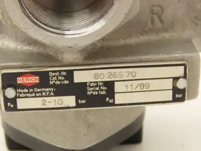 Herion 80-265-70 Pneumatic Air Indirect Solenoid Actuated Poppet Valve 24V Coil