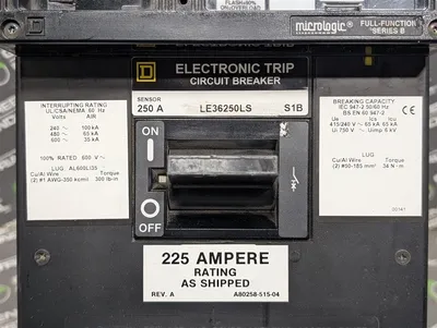 250A Square D LE36250LS Electronic Trip Circuit Breaker 600VAC No Plug Used