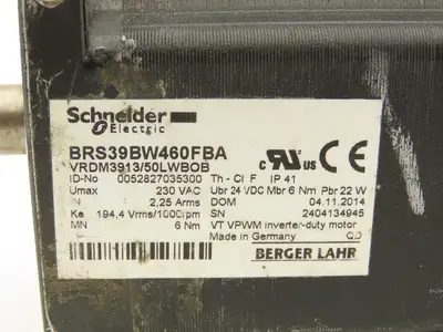 Berger Lahr BRS39BW460FBA Stepper Motor Inverter Duty 1000rpm 230V 2A