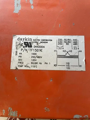 Daykin TF1501E Control Transformer 1500VA 240/480V 120V 1PH 50/60Hz