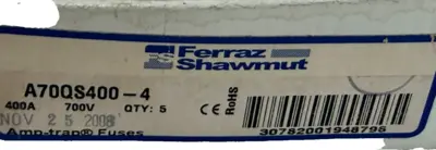 NEW LOT OF 5 FERRAZ SHAWMUT A700QS400-4 SEMICONDUCTOR FUSES 400 AMP A700QS4004
