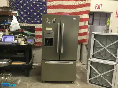 USED WHIRLPOOL GOLD FRENCH DOOR FREEZER ON BOTTOM STAINLESS STEEL REFRIGERATOR ENERGY STAR HIGH EFFICIENCY