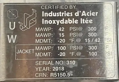 Used 264 Gallon Jacketed Tank (Reactor), 316L Stainless Steel, Insulated, Full Vacuum