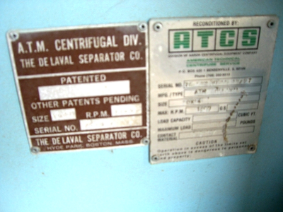 ATM/De Laval 20 x 14 solid basket centrifuge, 316SS.