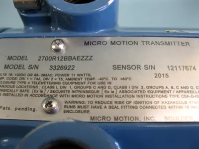 Used Micro Motion 2700 R12 BB AEZZZ Sensors New Hampshire US | Bitter End Trading #1452910
