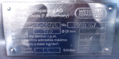 Westfalia MSA 90-01-076 milk separator, 316SS.