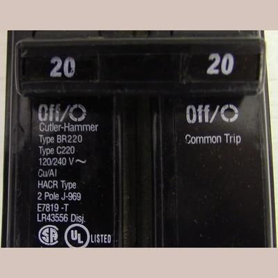 Cutler Hammer 2 Pole 20 Amp Push-in Breaker