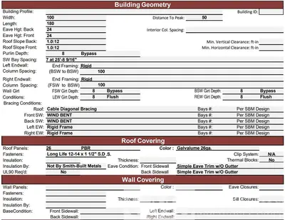 USED 2026 SMITH BUILT 100'X180' PRE-ENGINEERED BUILD