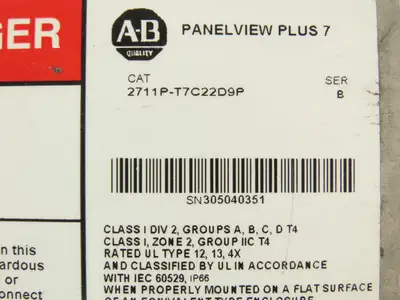 Allen Bradley 2711P-T7C22D9P HMI PanelView Plus 7 Touch Screen 7" 24VDC Series B