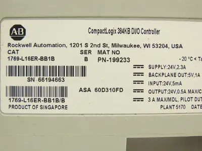 Allen Bradley 1769-L16ER-BB1B CompactLogix L16 DI/O 384KB Controller Series B