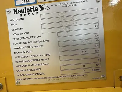 HAULOTTE GROUP VERTICAL MAST AERIAL LIFT MODEL MODEL STAR 26J LESS THAN 100 HOUR