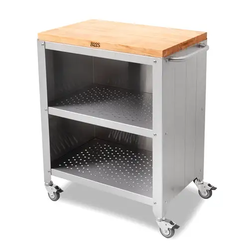 John Boos CUFC-M1830-X Formaggio Cart w/ Maple Cutting Board Top - 30"W x 18 1/8"D x 36 3/8"H, Stainless Steel