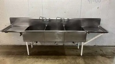 Used Falcon Restaurant Supply, Inc. Used 120" Stainless 3 Compartment Sink with Twist Drains and Faucets - RL Sinks Illinois US | Falcon Restaurant Supply #1373523