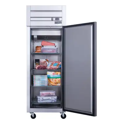New | in-Stock Dukers New Dukers D28AF Commercial Single Solid Door Top Mount Reach-in Freezer in Stainless Steel Freezers Illinois US | Falcon Restaurant Supply #1376380