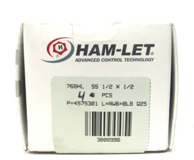 BOX OF 4 NEW HAM-LET 768HL SS 1/2 X 1/2 FITTINGS