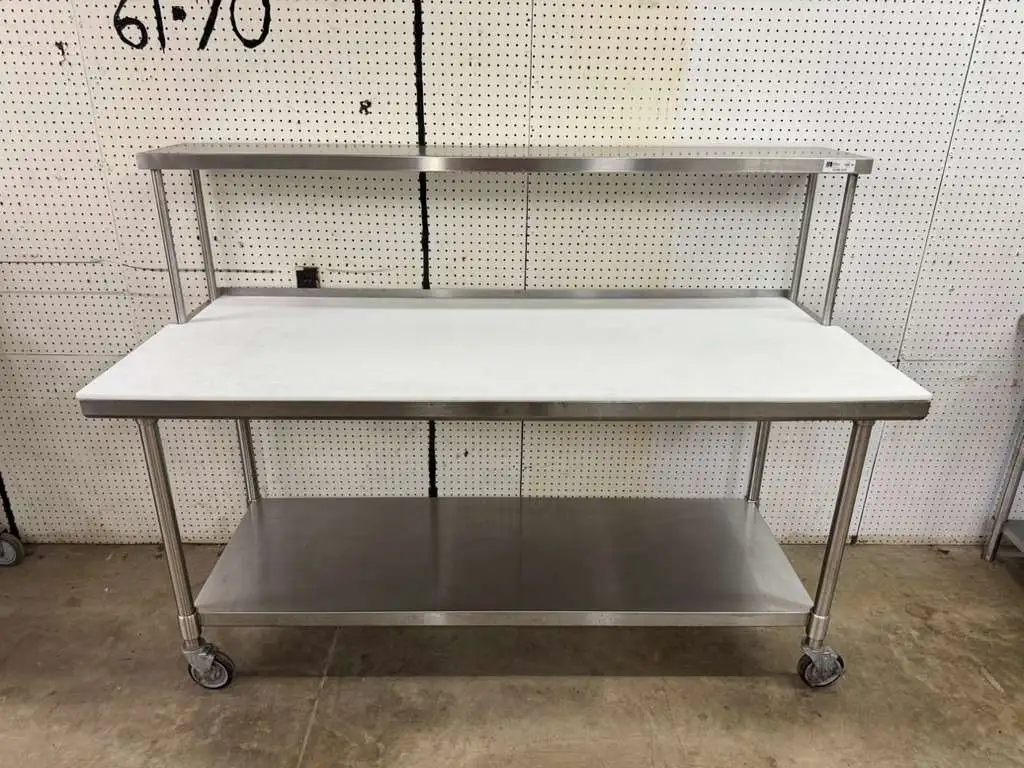 Used Falcon Restaurant Supply Used 72"x 30" Stainless Poly Top table with a 72"x 12" Overshelf on Casters Food Prep Tables Illinois US | Falcon Restaurant Supply #1375034