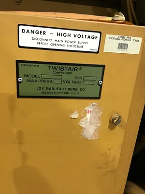 Joy T0290EAN40 Twistair Industrial Rotary Screw Air Compressor 110PSIG