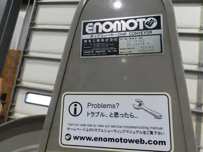 Enomoto Hinge Belt CNC Chip Conveyor 16"x 88" Infeed 46" Discharge 220V 3PH