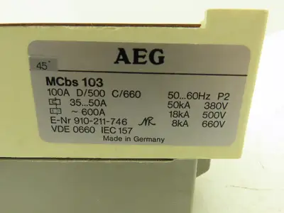 AEG MCBS103 Disconnect Switch 100AMP 3 Pole 380-660VAC W 6 Lug Connectors