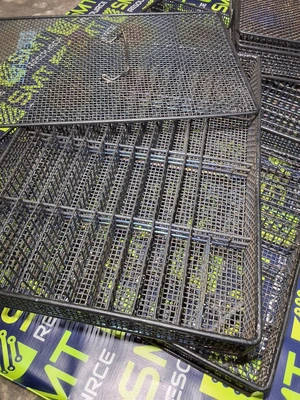 STAINLESS STEEL BLACK WIRE MESH PCB INLINE WASH BASKET - LOT OF 4