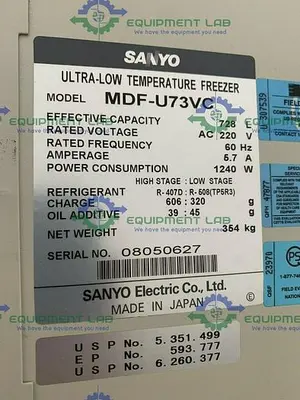 USED SANYO VIP SERIES MDF-U73VC  -86 ºC ULTRA LOW LABORATORY FREEZER 220V 26 CUBIC FT