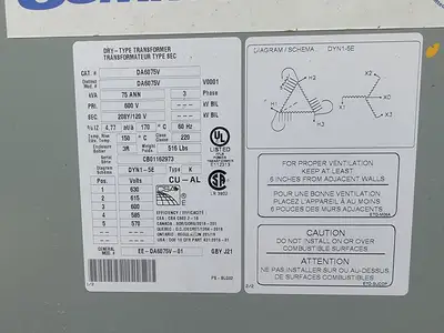 75 kVA Temporary Power Distribution Cart 600V Pri. 208Y/120V Sec.