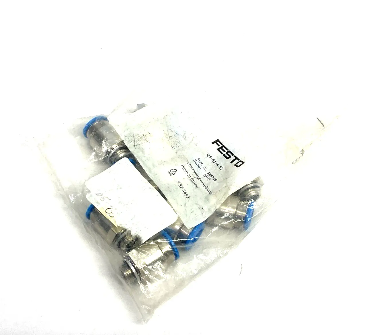 USED FESTO PNEUMATIC PUSH-IN FITTING FOR 12MM OD TUBING 186350