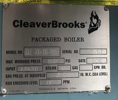 Used 2011 CLEAVER BROOKS CBLE-700-150-150ST Boilers Florida US | C3 SURPLUS LLC #1542107