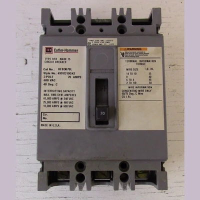 Cutler Hammer 3 Pole 70 Amp HFB Breaker