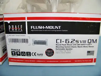 (2) Phase Technologies CI-6.2S VIII QM Round Flush Mount In-Ceiling Speakers / Loudspeakers - NEW IN BOX