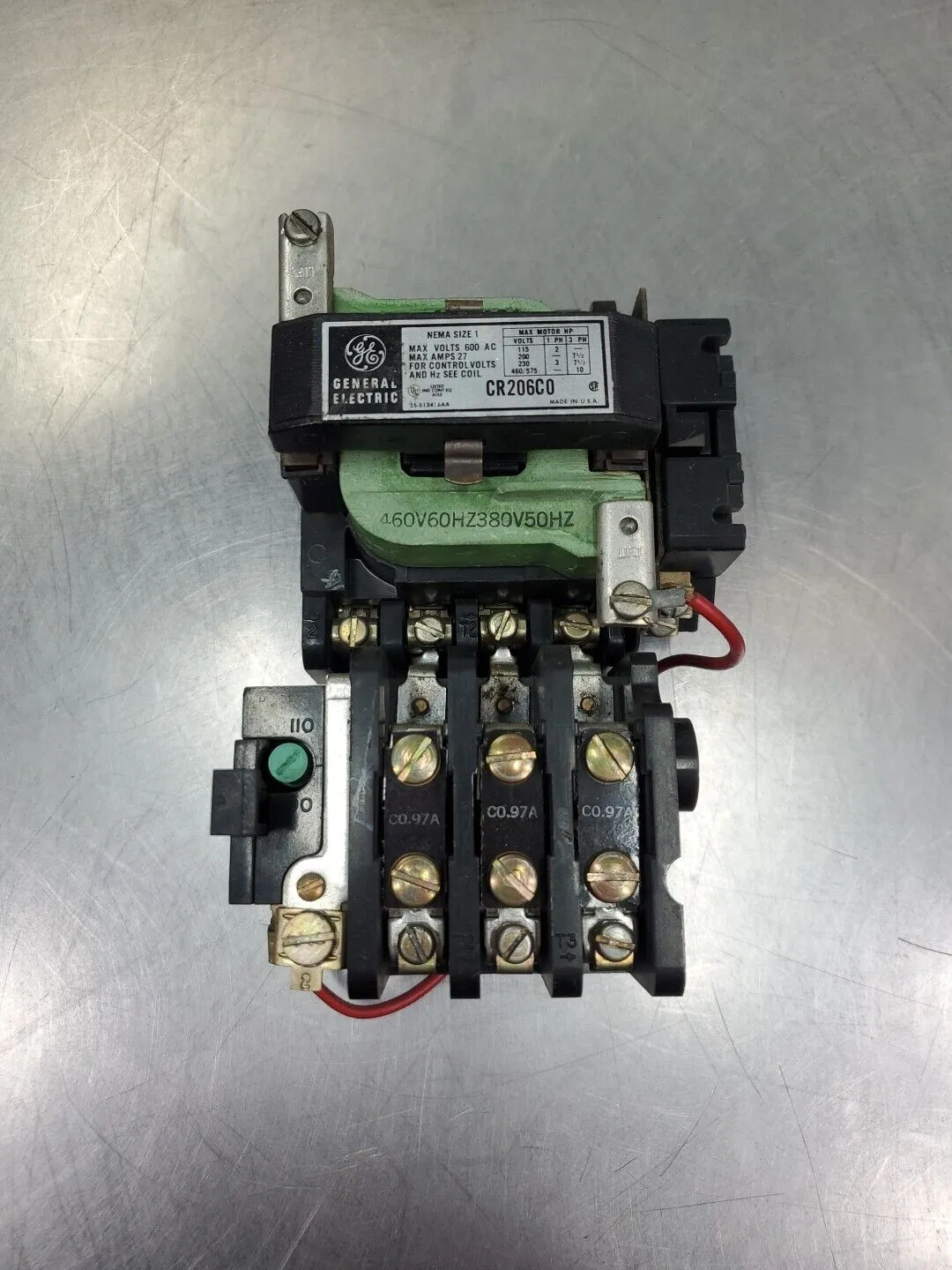 General Electric CR206C0 NEMA 1 Motor Starter Relay, 600V 27A. 4D-12