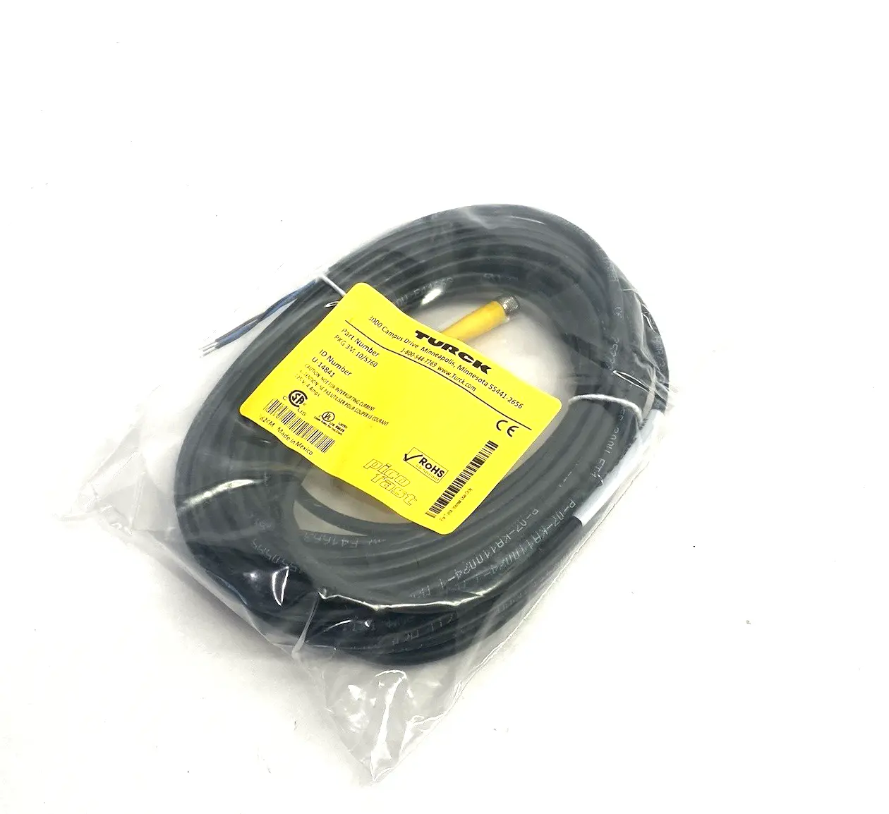 NEW TURCK PICOFAST CONNECTION CABLE SINGLE ENDED M8 3-PIN U-14841