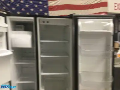 USED FRIGIDAIRE STAINLESS STEEL AND BLACK SIDE BY  SIDE REFRIDGERATOR HIGH EFFICANCY ENERGY STAR