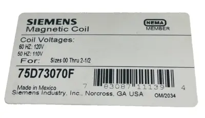 NEW SIEMENS 75D73070F MAGNETIC COIL 120/110-50/60