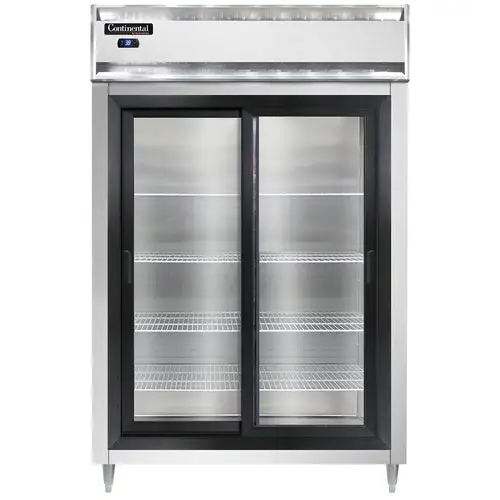 Continental D2RSNSSSGD 52" Two Section Reach In Refrigerator, (2) Sliding Glass Doors, Top Compressor, 115v