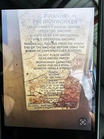 Used 1998 PIRANHA P90 IRONWORKER Ironworkers Florida US | ABL Technology LLC #443250