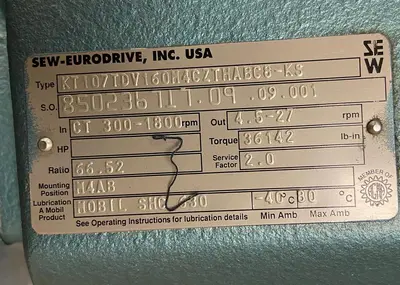 USED SEW-EURODRIVE KT107TDV160M4CZTHAB-C8-KS