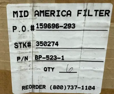 BOX OF 6 NEW MID AMERICA FILTER BP-523-1 FILTER ELEMENTS BP5231