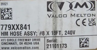 NEW VALCO MELTON 779XX841 HOT MELT HOSE #8x18FT