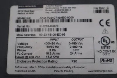 KOLLMORGEN AKD-P02407-NAEC-0000 AC Servo Drive Rev C STOCK 522-B