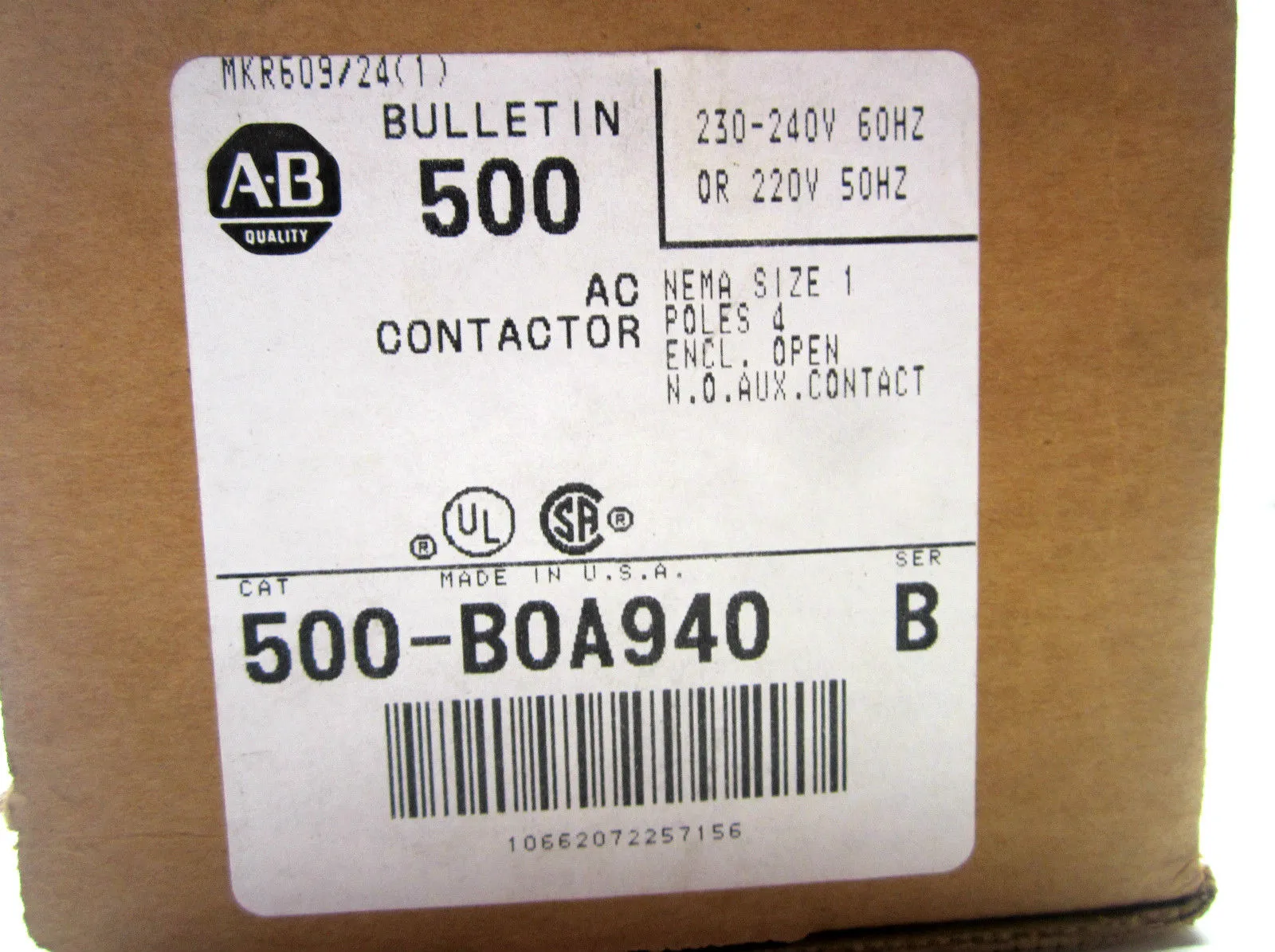New Allen Bradley 500-BOA940 AC Contactor Ser. B 500BOA940