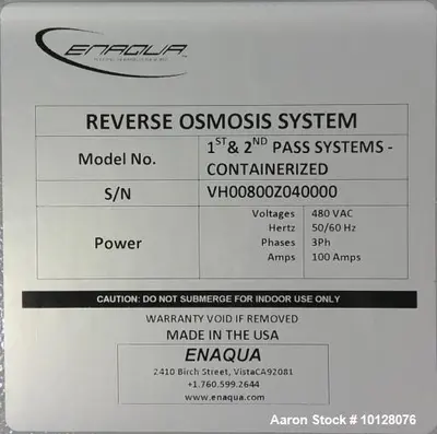 Unused Enaqua Containerized 2-Pass Reverse Osmosis System for Brackish Water