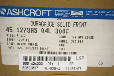 NEW ASHCROFT 45-1279AS-04L-300 DURAGAUGE 451279AS04L300