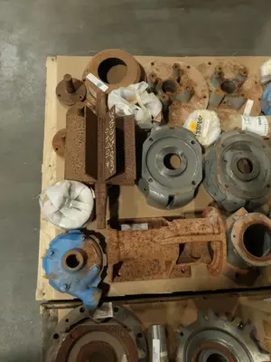 4 PALLETS OF ASSORTED PUMP REPLACEMENT PARTS, CASTINGS, RINGS, PEPELLERS