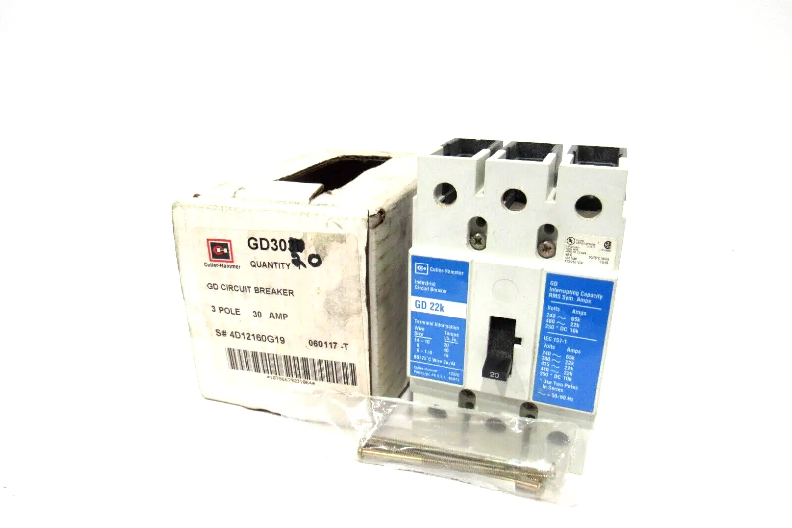 NEW CUTLER HAMMER GD3020 CIRCUIT BREAKER 3P 125-250VDC