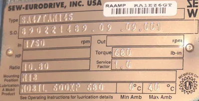 NEW SEW SA47TAM145 GEAR REDUCER 1750RPM, 10.8RATIO, 680TORQUE