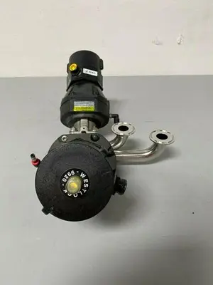 USED ITT PURE-FLO A209 3-WAY STAINLESS STEEL VALVES W/  POSITION MONITORS & 2" FIT